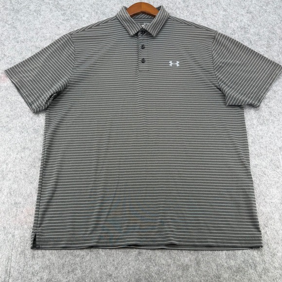 Under Armour Other - Under Armour Mens XL HeatGear Polo Shirt Gray Striped Loose Fit Golf Top